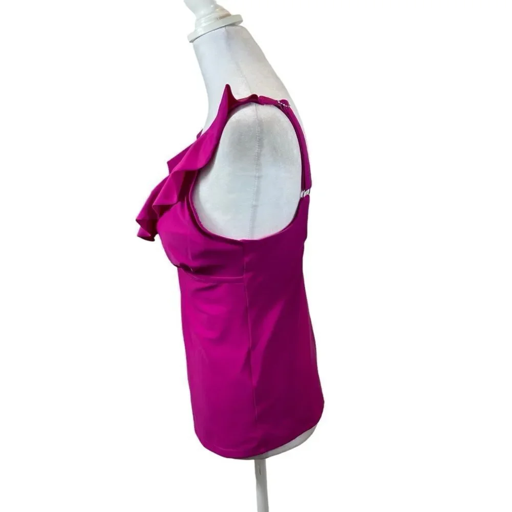 Ladies DKNY‎ Hot Pink Ruffle Neckline Tankini Top Size Large